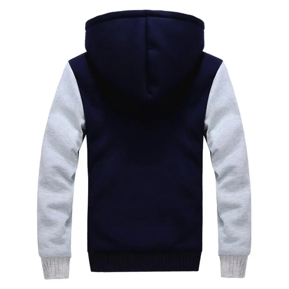 Winter Coat Solid Colors Drawstring Zipper Fly Cardigan Hooded Extra Thick Men Jacket Hooded Cardigan Outdoor Winter Jacket