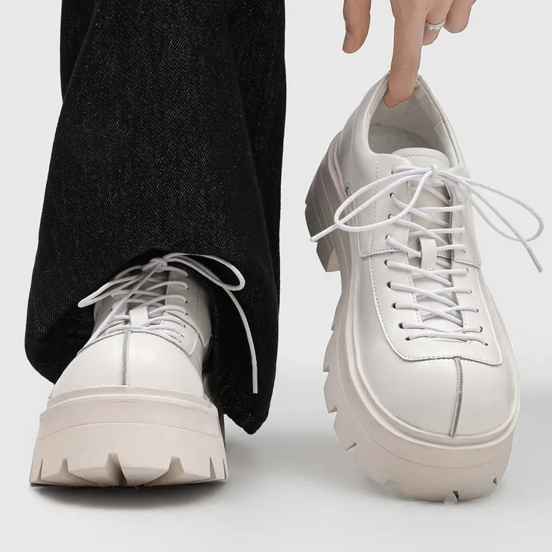

New Men Derby Shoes Internet Famous Big Head Casual Shoes Thick Soled High Personalized Anti-skid Lace Up Men Shoes