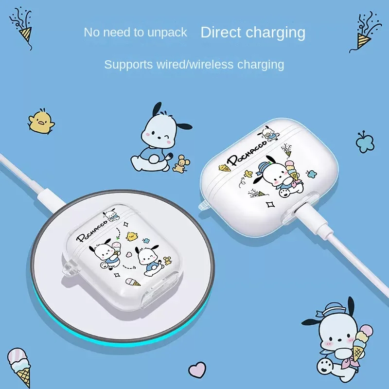 Custodie per auricolari Kawaii Sanrio Pochacco Custodia morbida in silicone per Airpods 1 2 3 Pro Pro2 Custodia di ricarica per cuffie Bluetooth per cartoni animati