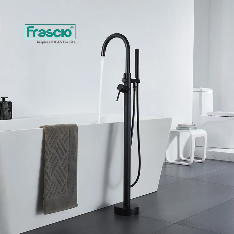 

Frascio High-end Free Standing Bath Tub Faucet Brass With Hand Shower for Hotel New Design Wholesale Price Black Bathroom Faucet