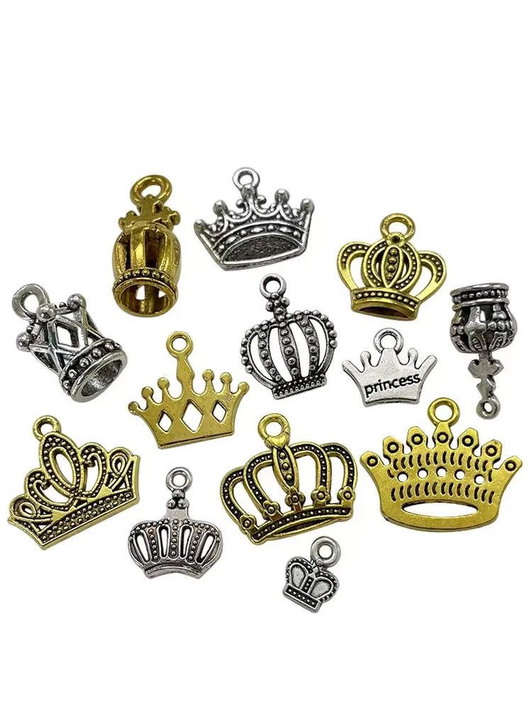 Klasyka Vintage antyczna srebrna złota wydrążona korona cynkowa wisiorek ze stopu zawieszka DIY bransoletka naszyjnik biżuteria metalowa akcesoria — zdjęcie 2