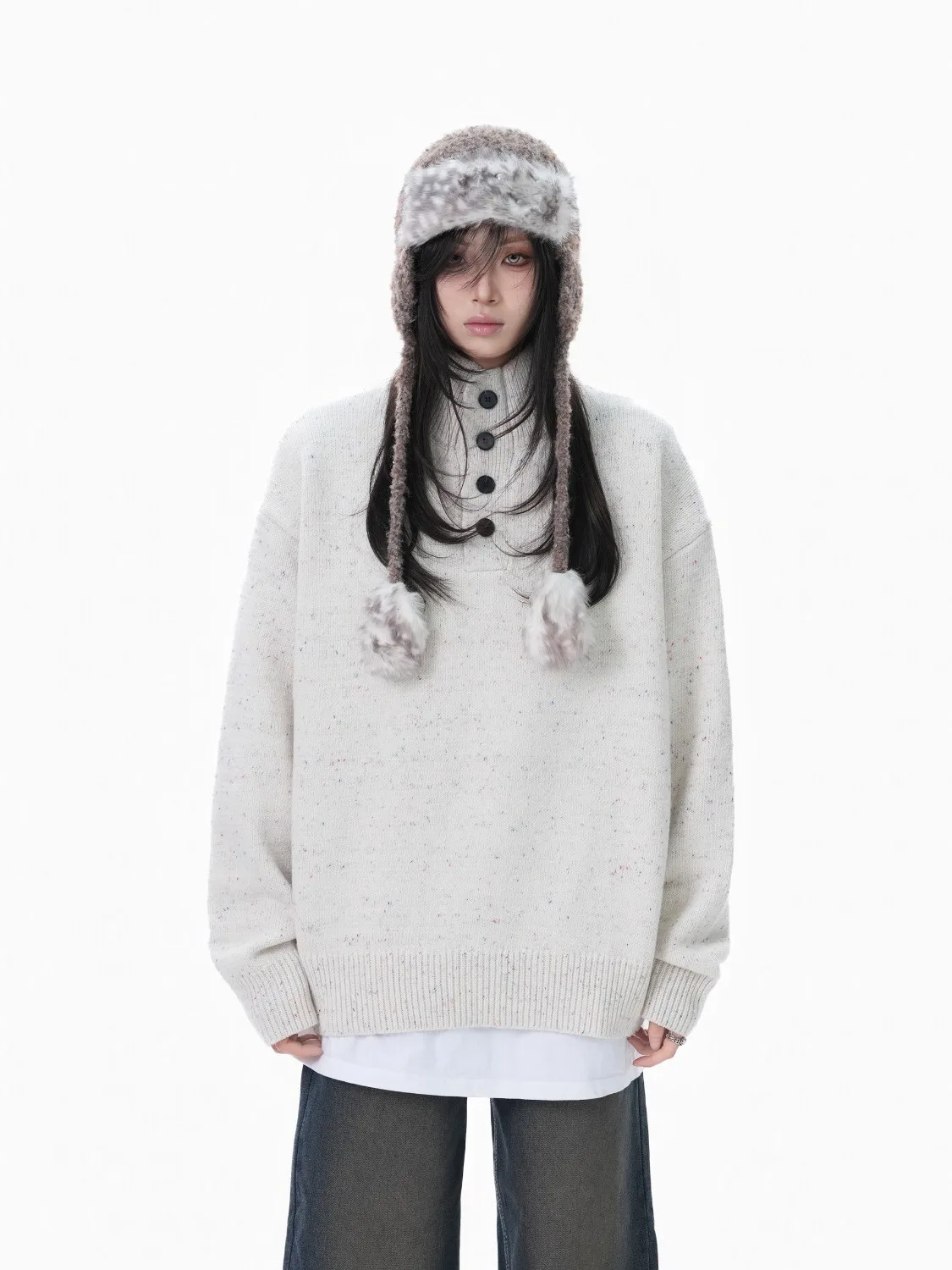 

Американский свитер Lazy Round Ne, свободный повседневный осенне-зимний вязаный свитер для пар, теплый цветной топ