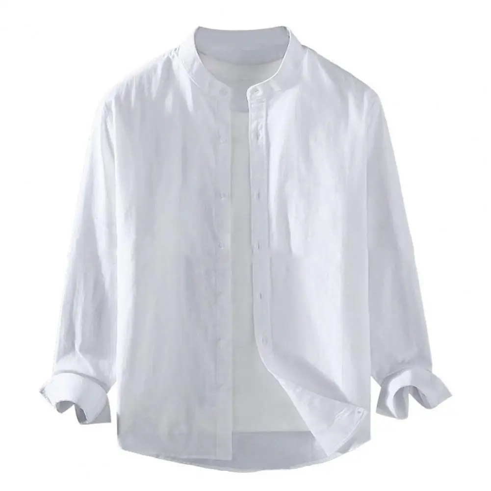 Men Cardigan Shirt Stylish Men's Stand Collar Cardigan Shirt Coat with Single-breasted Design Soft Casual Fabric Plus for Fall