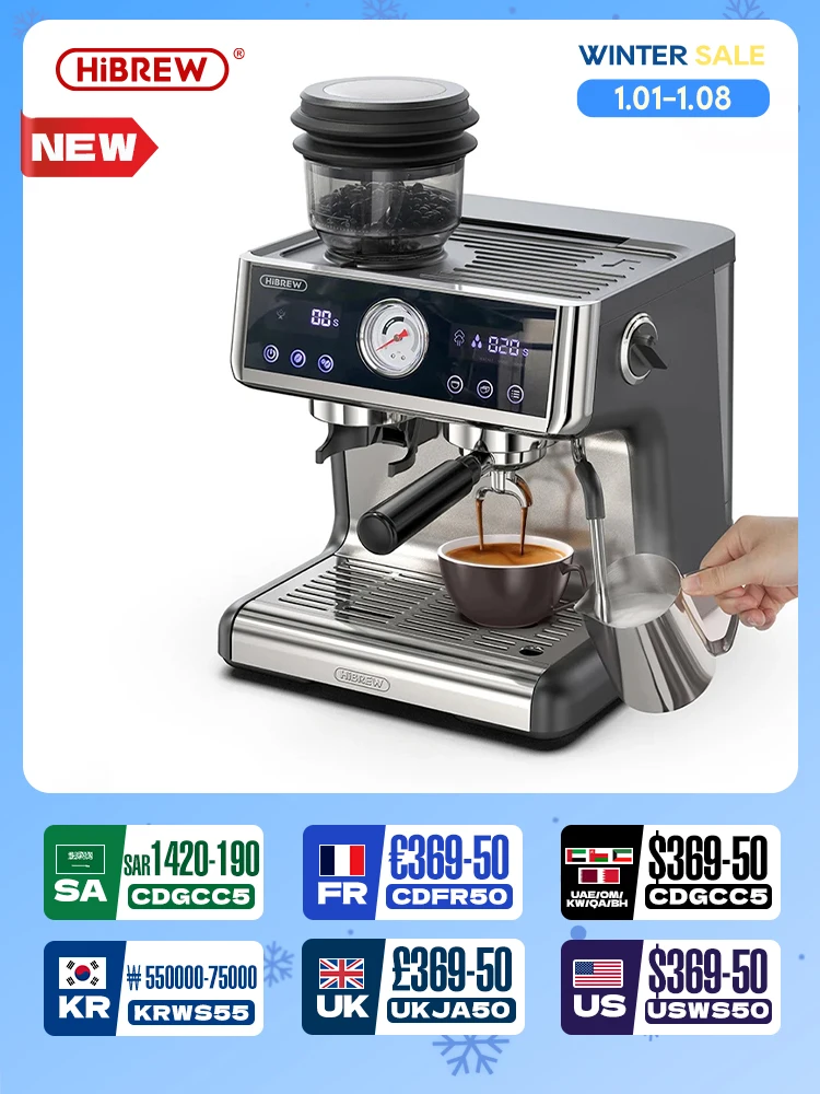 HiBREW Dual Boiler System Barista Pro 20Bar Bean to Espresso Cafetera Kaffeemaschine mit Komplettset für Cafe Hotel Restaurant H7A