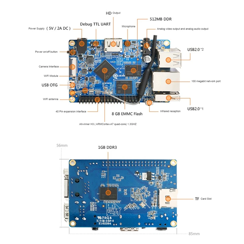 Для Orange Pi PC Plus макетная плата + адаптер питания + чехол H3 1 ГБ DDR3 с открытым исходным кодом Android 4,4 Ubuntu