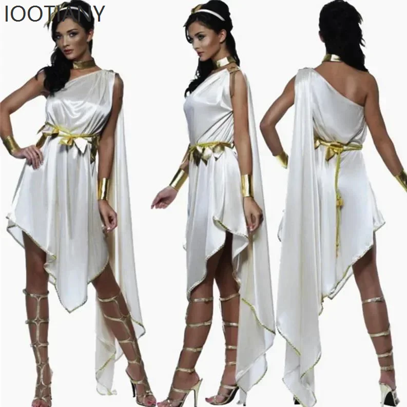 

IOOTIANY Halloween Women's Ancient Greek Goddess Athena Sexy Costume Roman Robe Princess Cosplay Stage Performance Costume Set