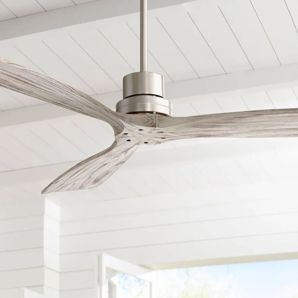 

52" Delta-Wing DC Modern 3 Blade Indoor Ceiling Fan with Remote Brushed Nickel Silver Gray Solid Wood Damp Rated for Patio Exte