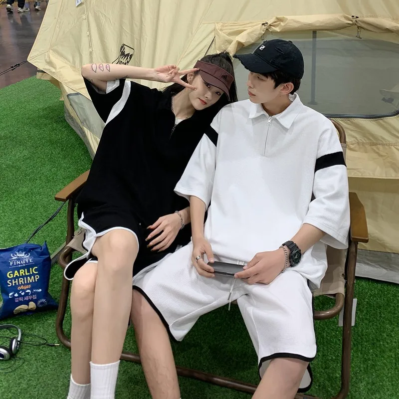 

Couple's Summer Spor ort Sve irt And Loose Fit T-irt orts Two-Piece Set Lightweight Casual Wear for Teens