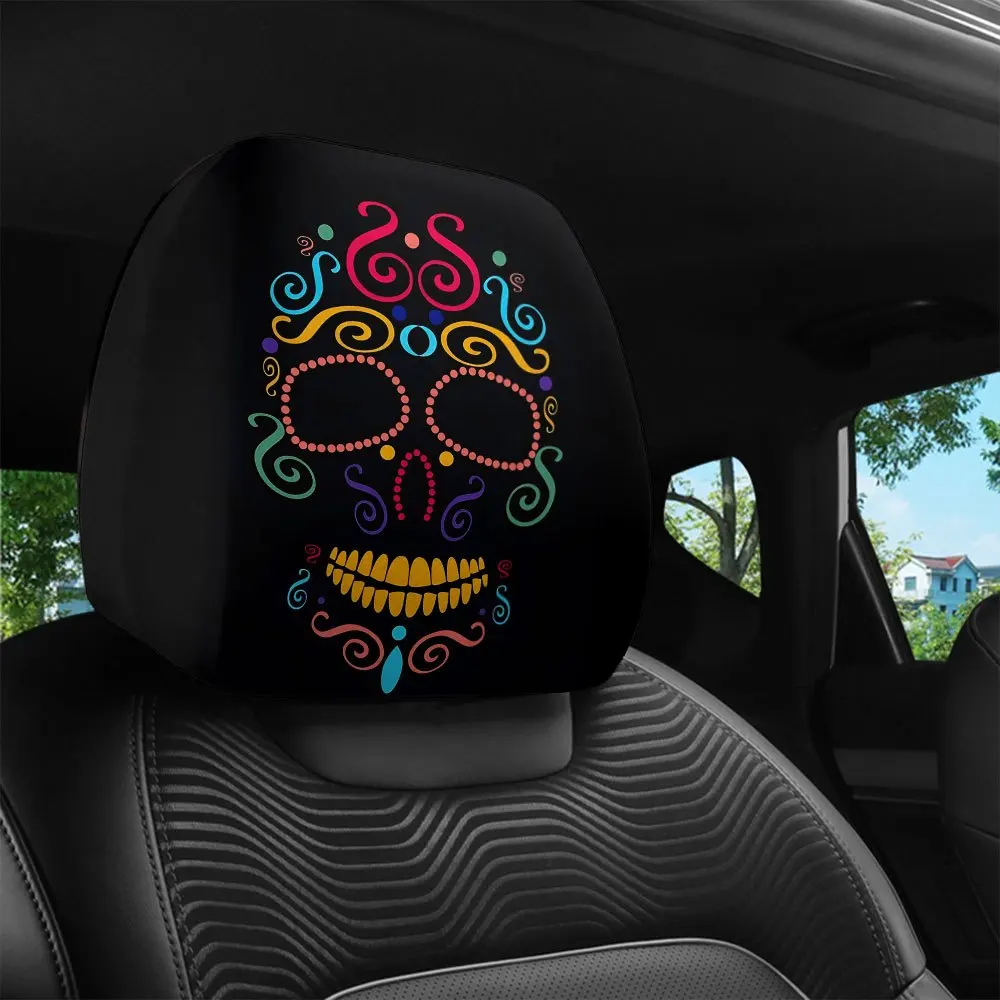 Color Mexican Dead Day Skull Headrest Covers Four Seasons Universal Car Holiday Atmosphere Car Headrest Covers