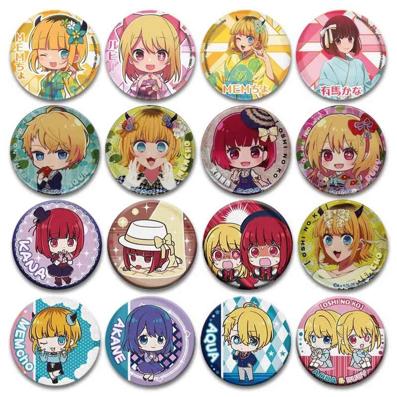 Cute Oshi No Ko Anime Enamel Pins Ai Hoshino Kana Arima Brooches Round Snap-in Badges for Bag Clothing Accessories Fan Gifts