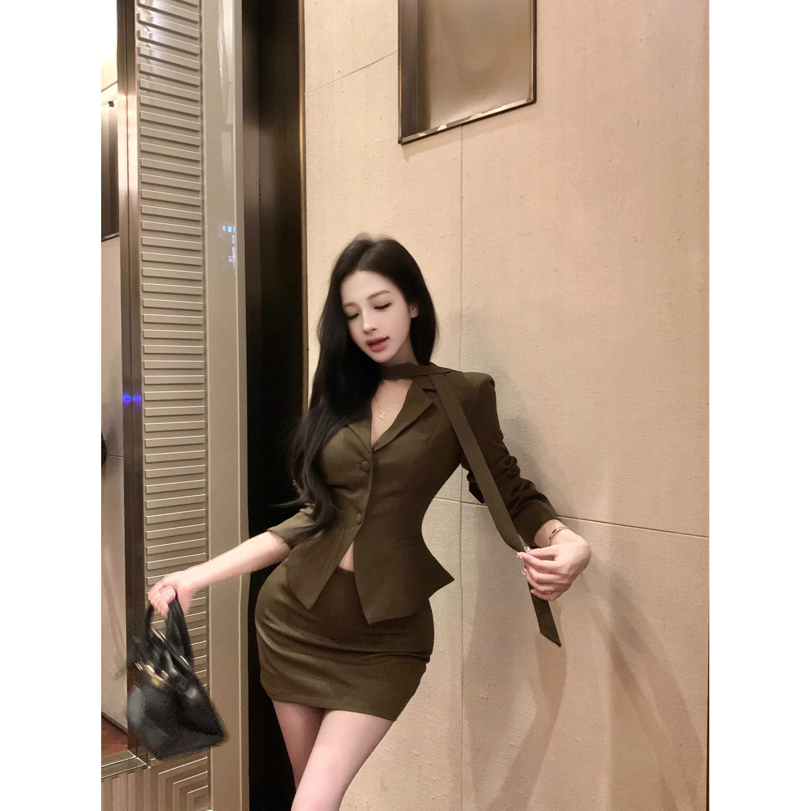 Koreaanse Sle Faionable Pure Desire Damesoutfit Herfst 2025, Nieuw Design Top En Rok Tweedelige Set Bodycon Dr