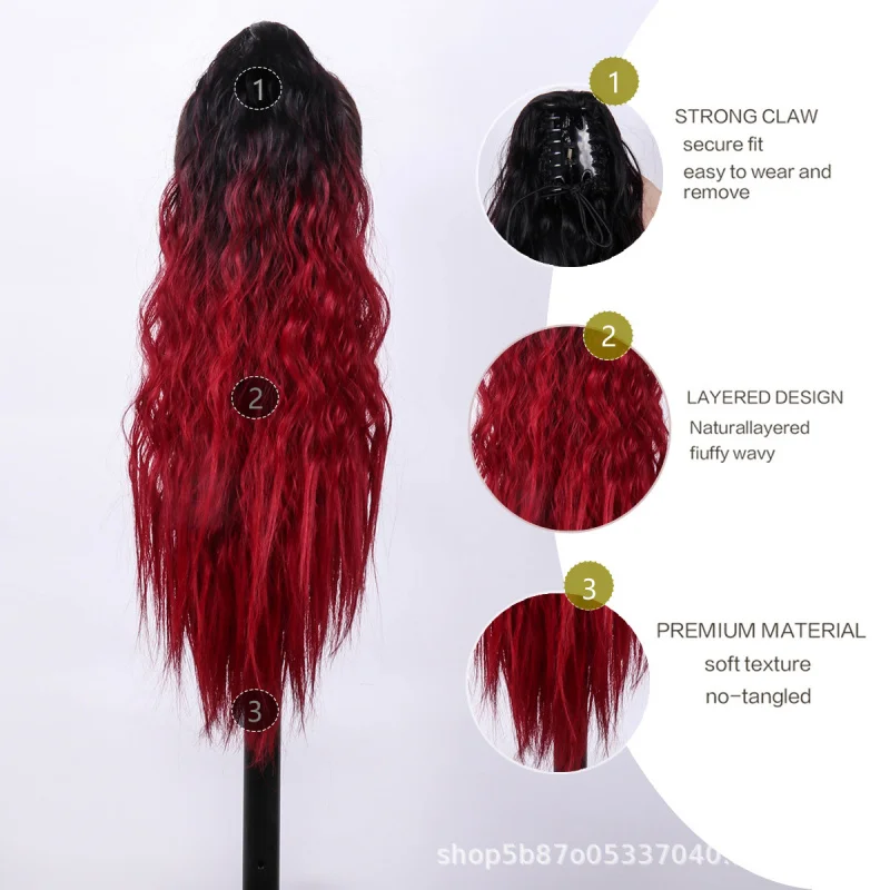 

Накладной хвост в европейском и американском стиле, кудрявые волосы, пышный натуральный большой хвост на заколке, хвост из кукурузного волокна