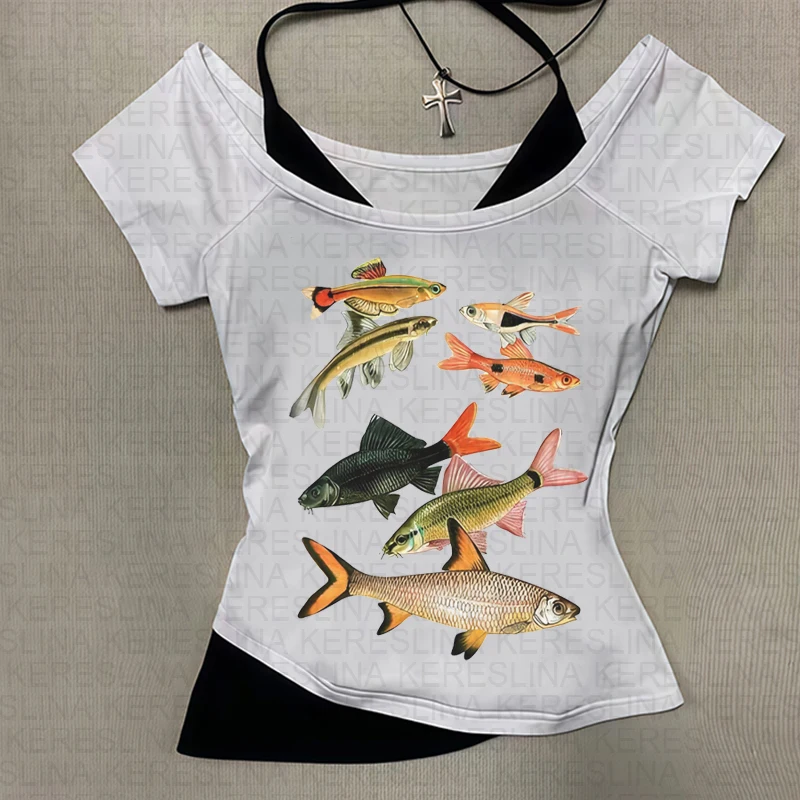 صيف جديد Y2k نمط الملابس النسائية فاسق جماليات القوطية الفتيات تي شيرت ريترو ريترو مثير الساخن مكشوف السرة سترة علوية #5