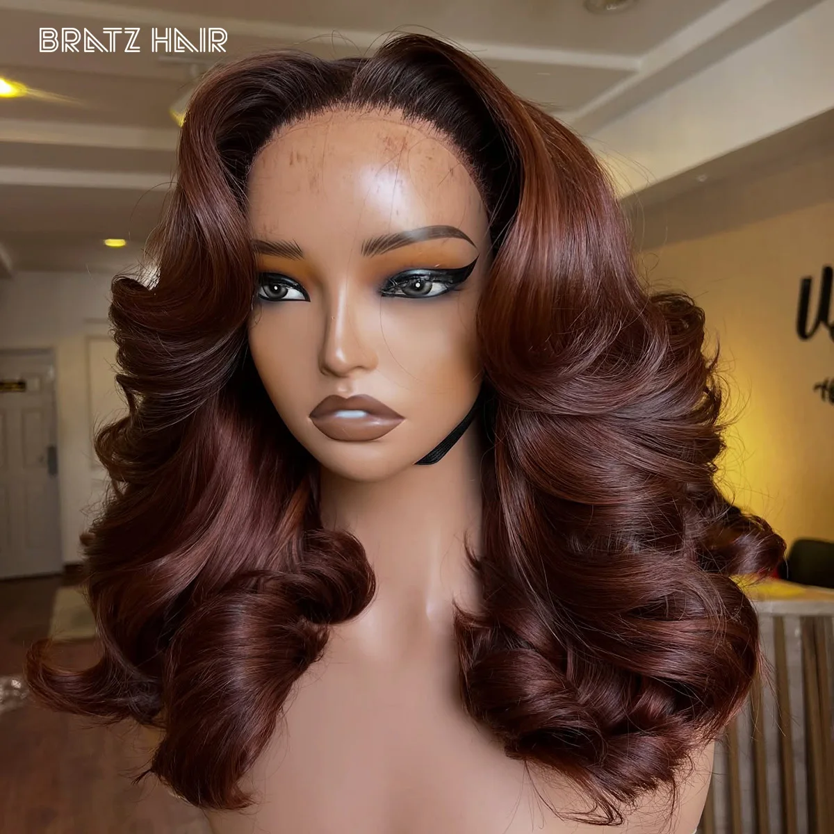 

Choco Brown Bouncy Curly Lace Frontal Wig Human Hair 13x6 Lace Front Loose Wave Wig Glueless 4x4 5x5 Lace Closure Wigs for Woman