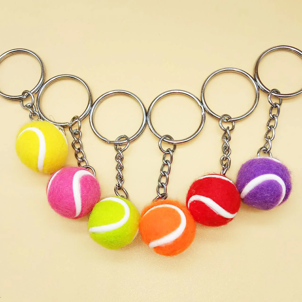 LLavero de 6 colores, pelota de tenis, llavero de Metal, llavero de coche, llavero, cadena deportiva, colgante de color plateado