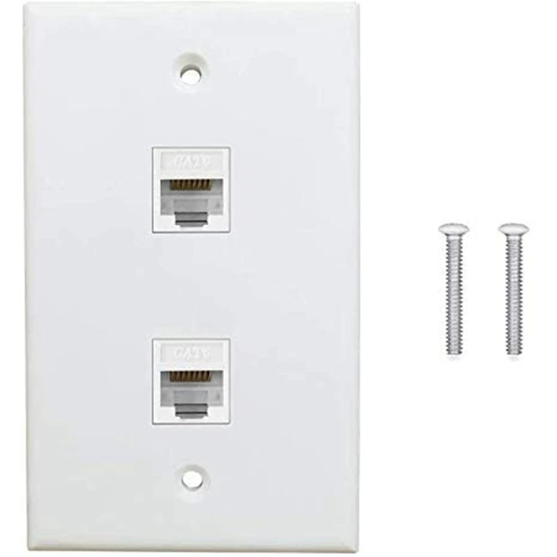 2 Port Ethernet Wall Plate, Cat6 Female To Female Wall Jack RJ45 Keystone Inline Coupler Wall Outlet, White