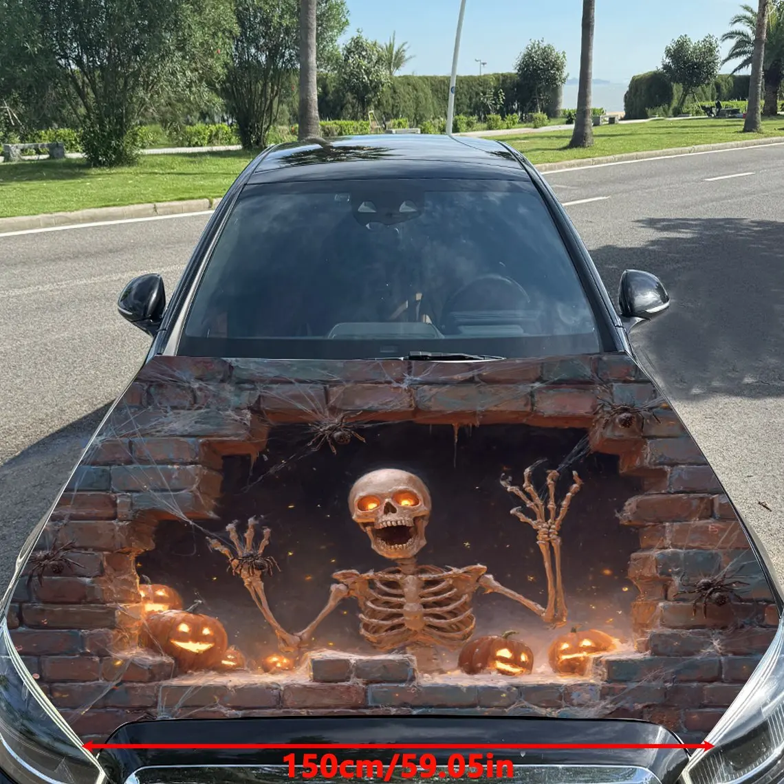 Wall - Breaking Skull Pattern car hood stickers, waterproof self-adhesive, scratch resistant, easy to stick, durable car PVC sti