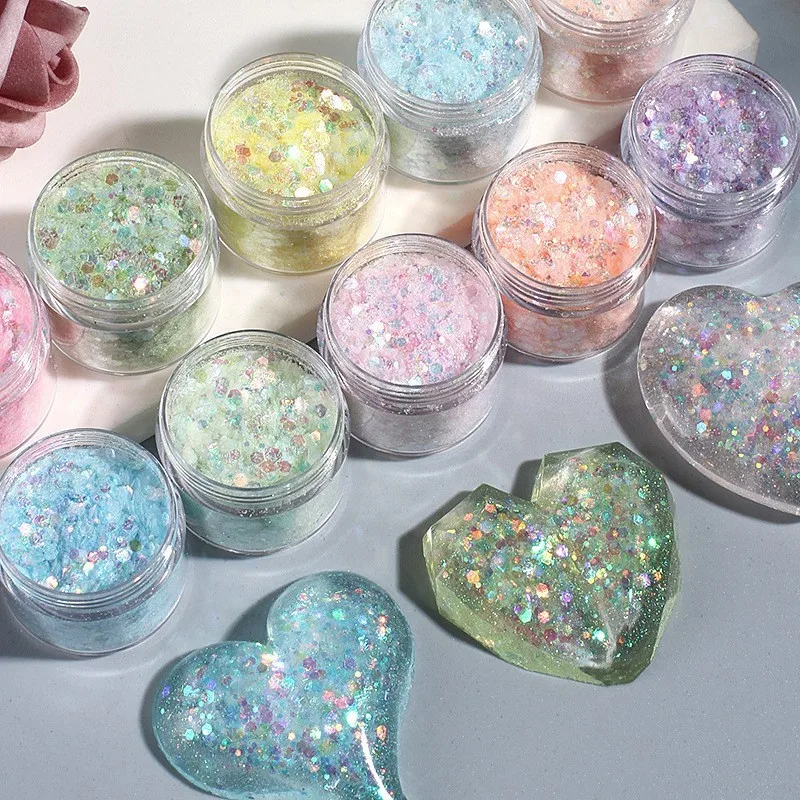 20g/bottle Mixed Mermaid Laser Nail Glitter Powder Hexagon Irregularity Illusory Color Nail Sequins For Lady Shiny Nail Manicure