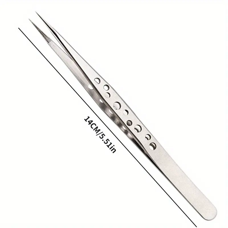 Stainless Steel Precision Perforated Tweezers with Pointed Elbows, Frosted and Glossy Nine Hole Tweezers