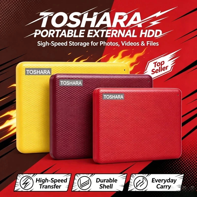 TOSHARA Blazing Speed Universal Compatibility 550MB/s, 4TB/2TB/1TB, Portable External HDD for Gaming PC, Notebook, Computer.