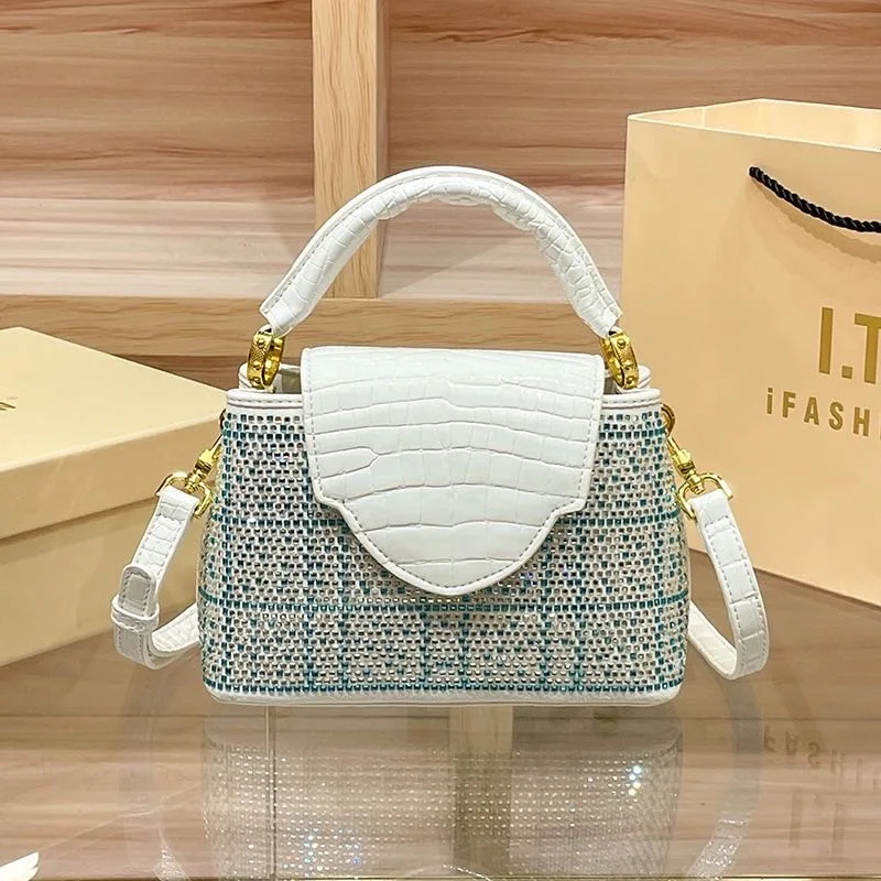 Good Diamond Studded Handbag With Contrasting Colors, Single Shoulder Crossbody Small Bag, Finalized Big Brand Women\'s Bag
