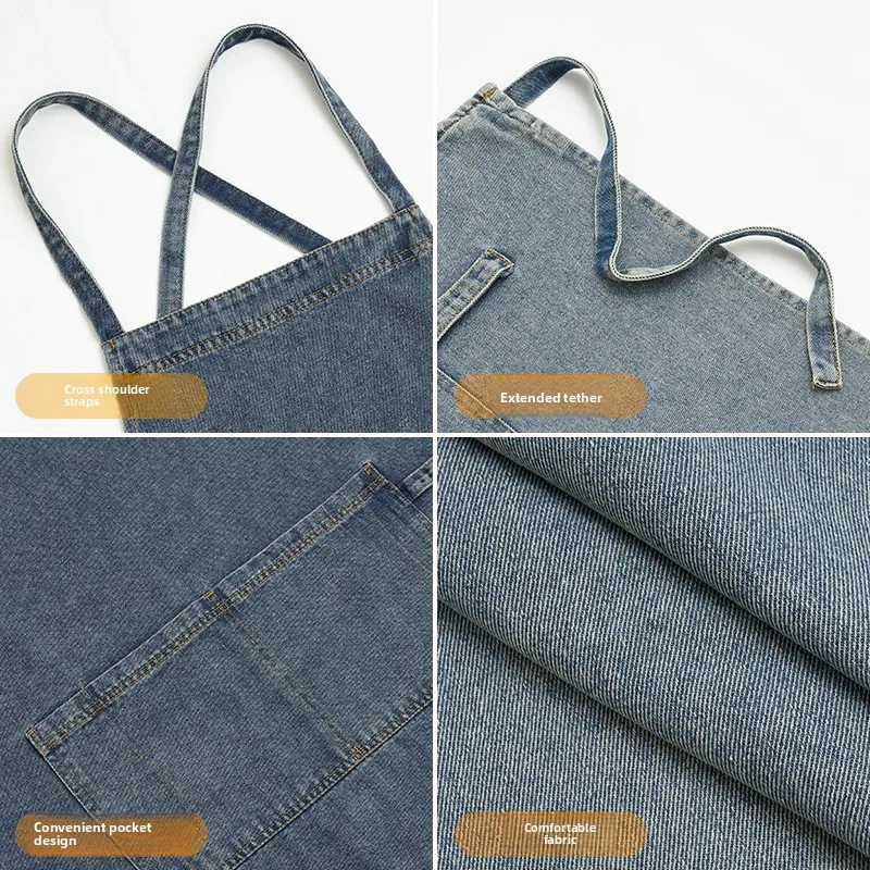 Customizable Denim Apron For Home Kitchen Use Ideal For Baristas Painters And Diy Crafts Unisex Design With Logo Printing view 6