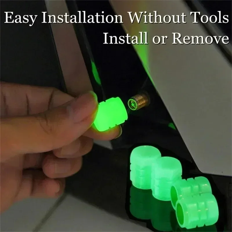 8 قطعة قبعات صمام الإطارات مضيئة دراجة نارية عجلة فوهة الغبار قضيب صمام الإطارات الفلورسنت ليلة متوهجة اكسسوارات السيارات