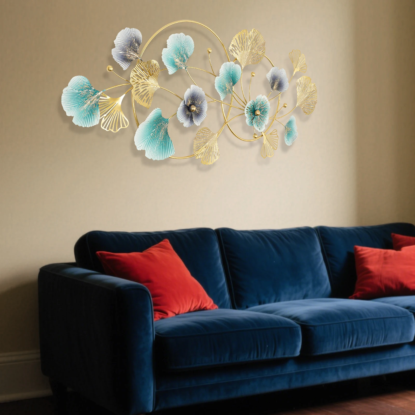 Moderne Ginkgo-Wanddekoration – Gold, Eisen. Für Wohnzimmer/Büro. Stilvoll, einfach zu installieren und zu reinigen