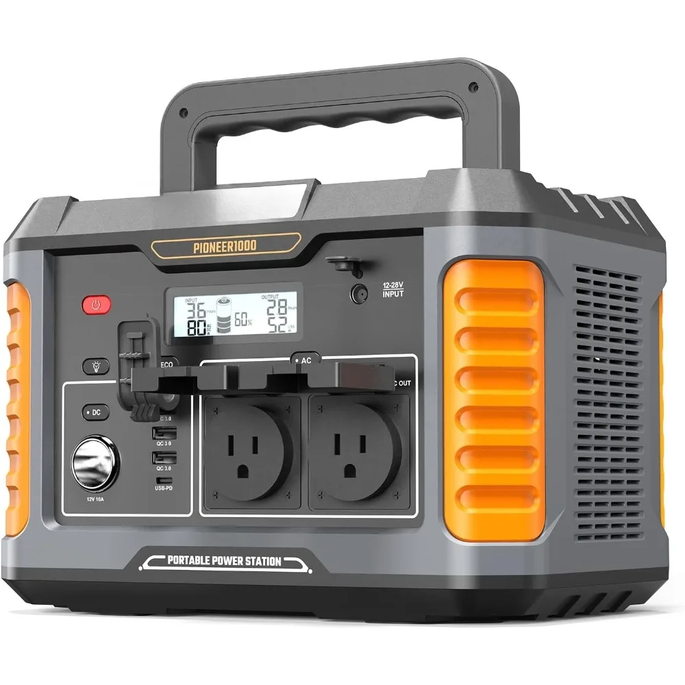 

Portable Power Station,1000W Output, 808Wh Capacity, AC Outlet, USB Ports, 110V Pure Sine Wave AC Outlet Backup Lithium Battery
