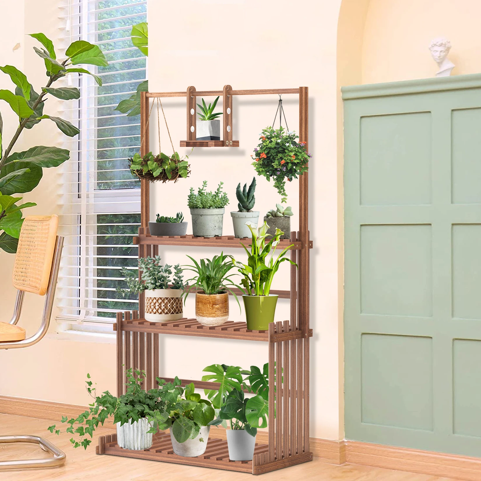 3 Tiers Plant Stand Hanging Shelf Garden Tall Flower Planter Wood Display Rack Storage Holder