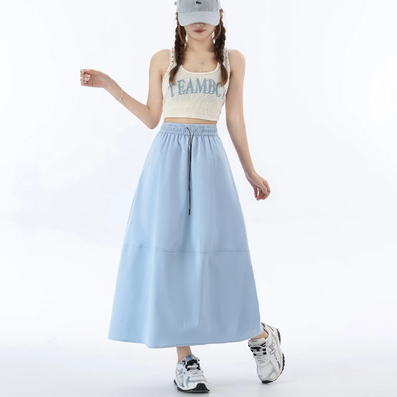 

All-match A-line Skirts for Women Solid Color High Elastic Waist Long Skirt Preppy Style Girl's Skirts Quick-dry Sporty Skirts