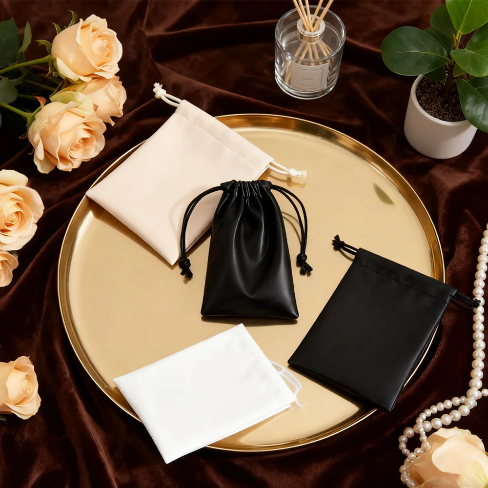 

50/100Pcs PU Leather Jewelry Drawstring Bag Ring Earring Bracelet Makeup Storage Pouch Earplugs Perfume Phone Gift Packaging Box