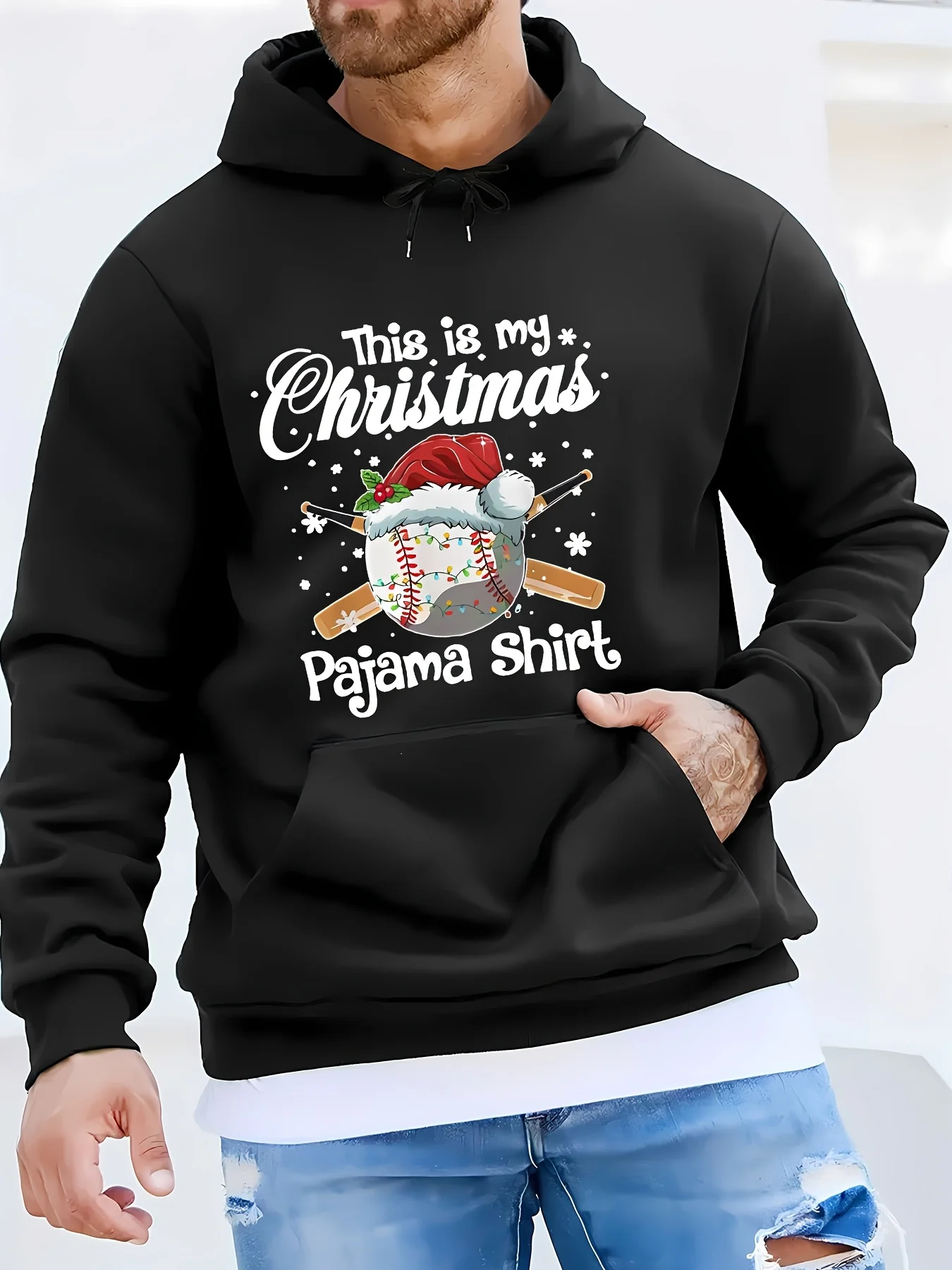 سويت شيرت كاجوال بغطاء للرأس للرجال لعيد الميلاد بتصميم مضحك "هذا هو زي عيد الميلاد الحصري" #1
