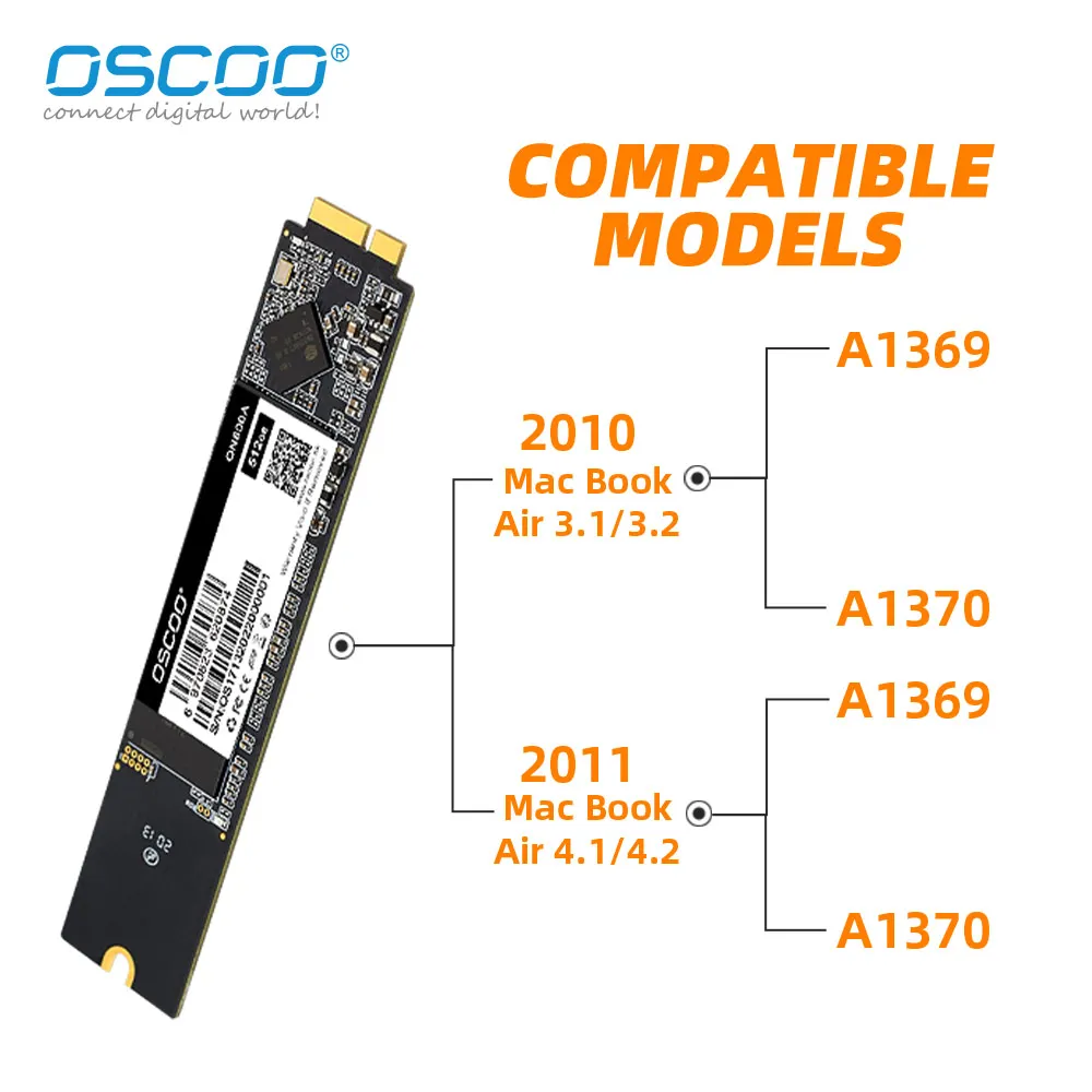 OSCOO-SSD Unidade de estado sólido para Apple Macbook Air, barato Mac SSD, A1370, A1369, 128GB, 256GB, 512GB, 1TB, 2010, 2011