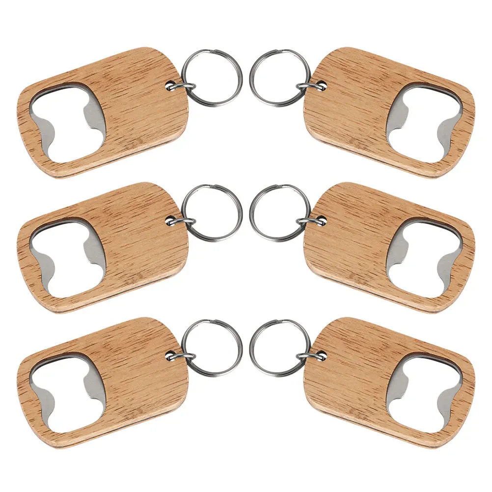 6 قطعة الخشب الفولاذ المقاوم للصدأ دليل فتاحة الزجاجات المفاتيح المحمولة تصميم مسطح ل البيرة الصودا نادل حفل زفاف الحسنات