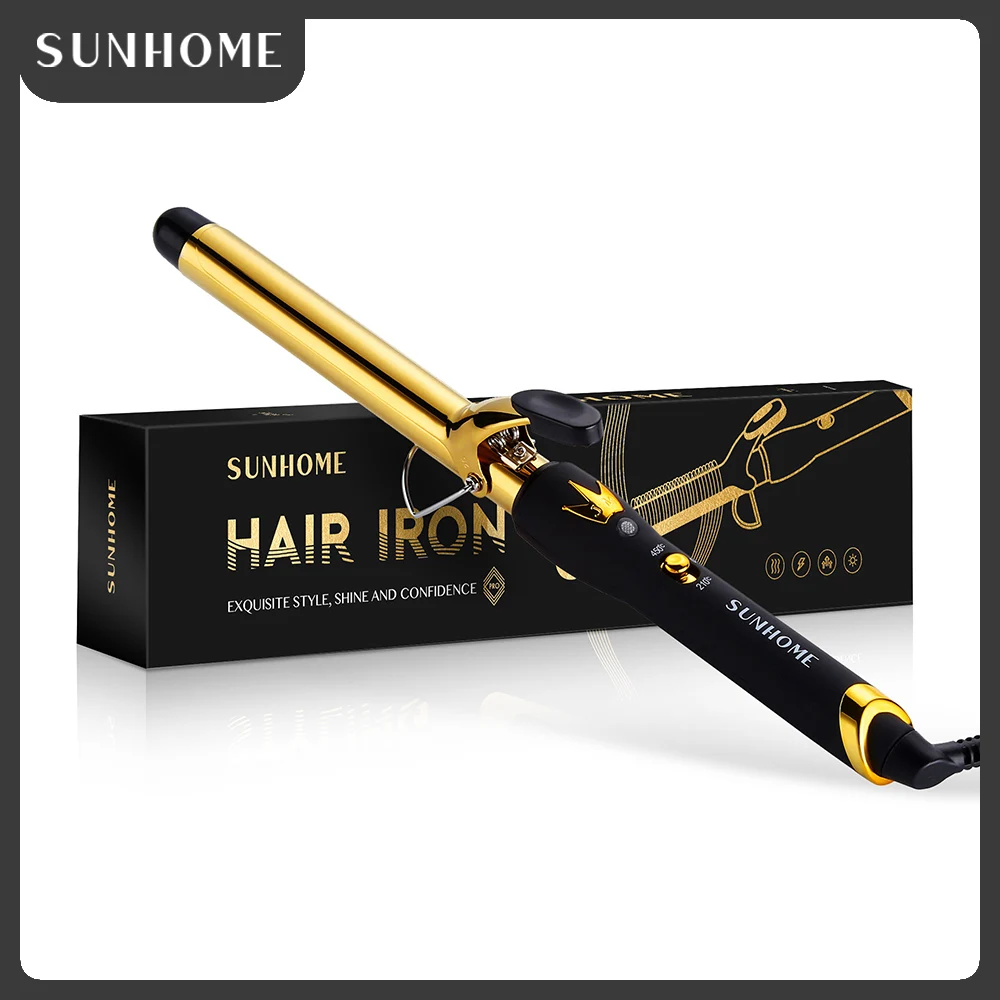 SUNHOME Professional Series Curling Iron 25mm ,Extra-Long 2-Heater Ceramic Barrel That Stays Hot.(Gold)