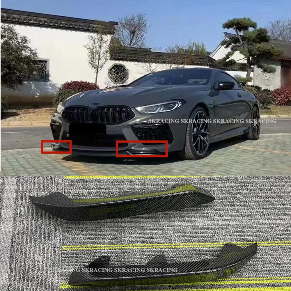 2PCS Real Carbon Fiber Front Bumper Lip Splitter Canard For BMW F91 F92 F93 M8 Car Accessoires Body Kit