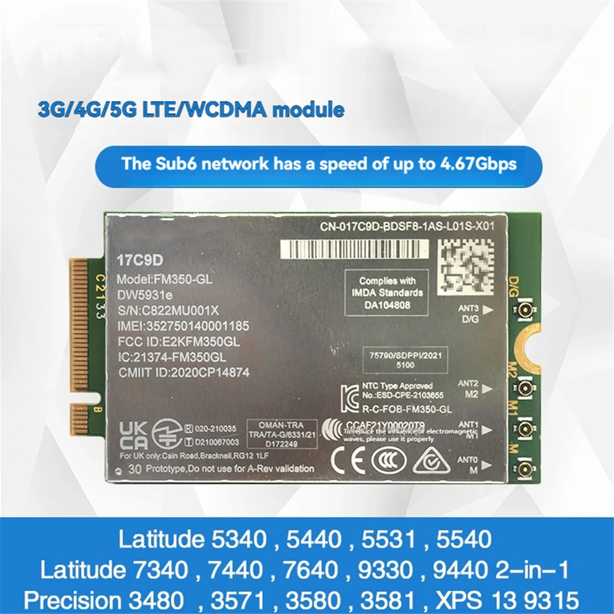 ABYB FM350- DW5931e 5G M.2 Module for 7440 5531 9330 Precision 3571 3480 Laptop FM350- 3G/4G/5G Module