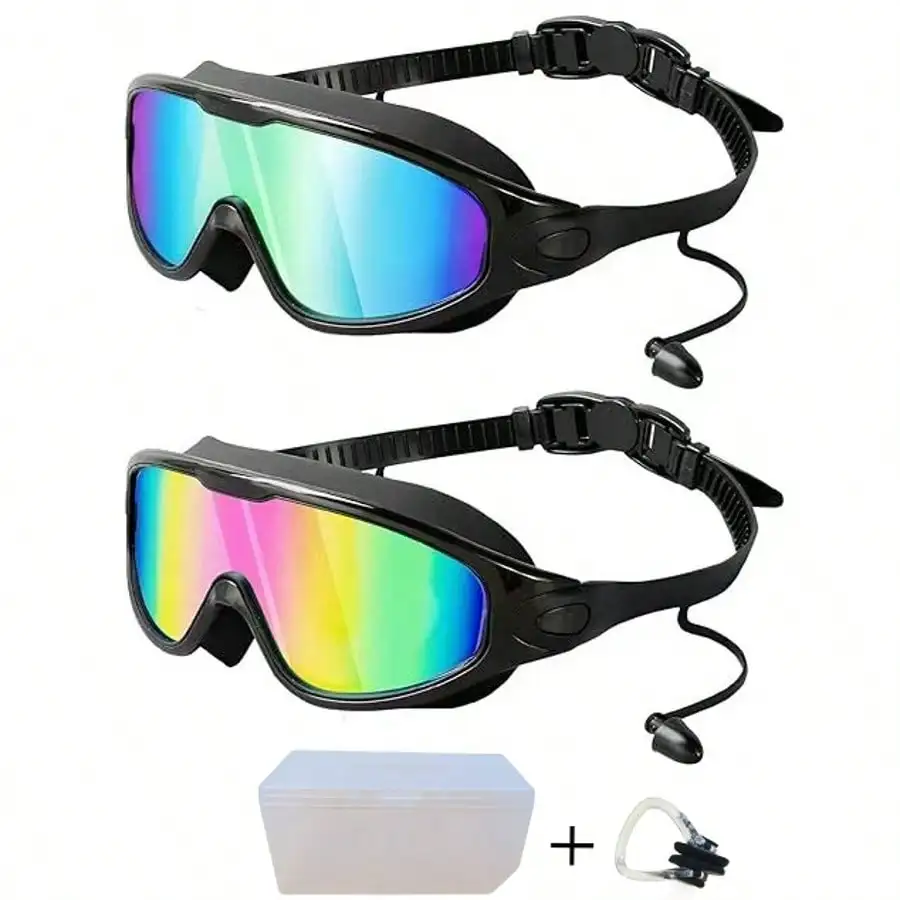 

2 Pcs Wide Vision Anti-Fog and Uv Swimming Goggles for Adults, Anti-Leak for Men and Women.