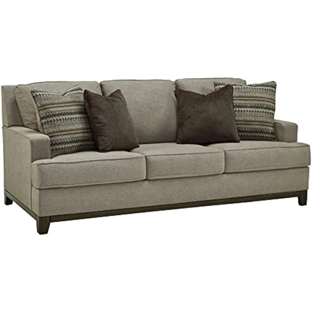 Modern Sofa with 4 Throw Pillows, Brownish Gray