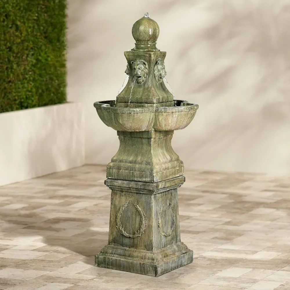 

Outdoor Floor Tiered Water Fountain 54" High Bubbler Lion Heads for Garden Patio Backyard Deck Home Lawn Porch House