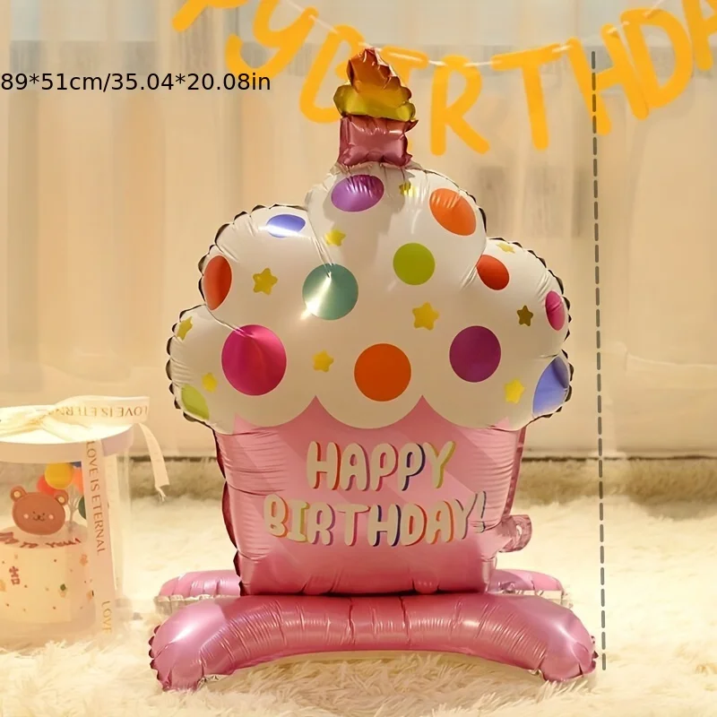 vertical cake balloon, pink blue birthday party balloon, background decoration, happy birthday decoration  frozen birthday party view 4