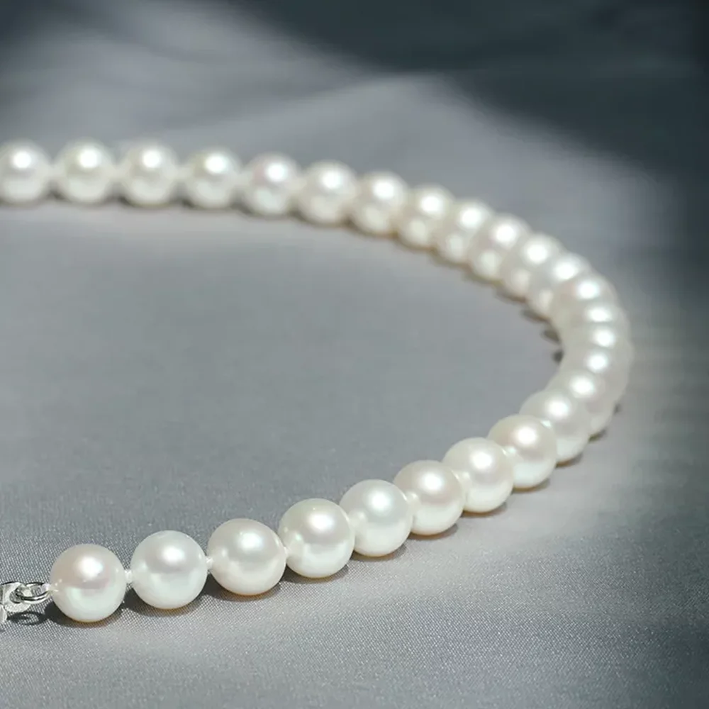 Beautiful AAA 8-9mm Natural Akoya White Round Pearl Necklace 14k Gold 16/36inch