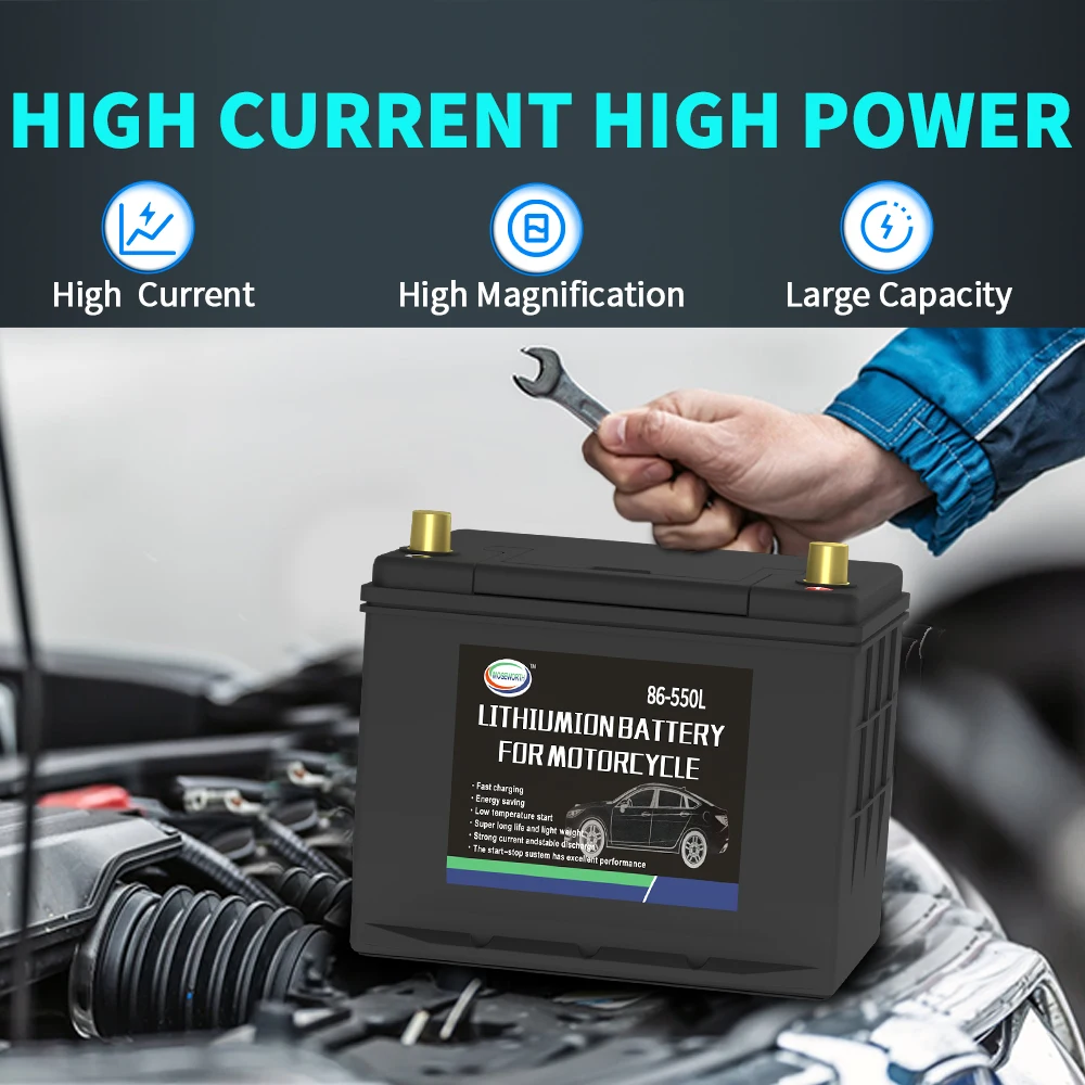 12V LiFePO4 Lithium Battery Start-stop Car Battery 86-550L/R Iron Phosphate Automotive Replacement Batteries Portable Powerbank