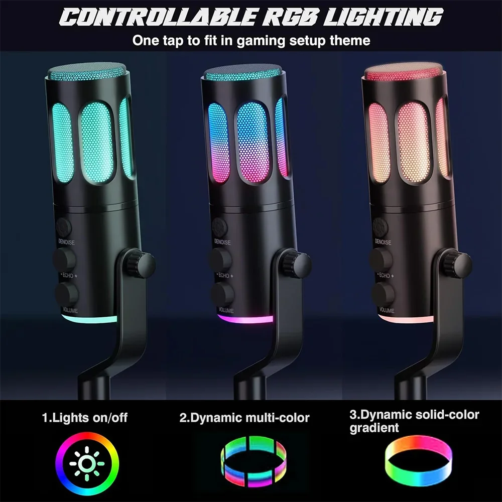 ميكروفون ألعاب USB SU8-B RGB، ميكروفون مكثف مع قاعدة للكمبيوتر الشخصي، PS4/5، بث الكمبيوتر المحمول #6