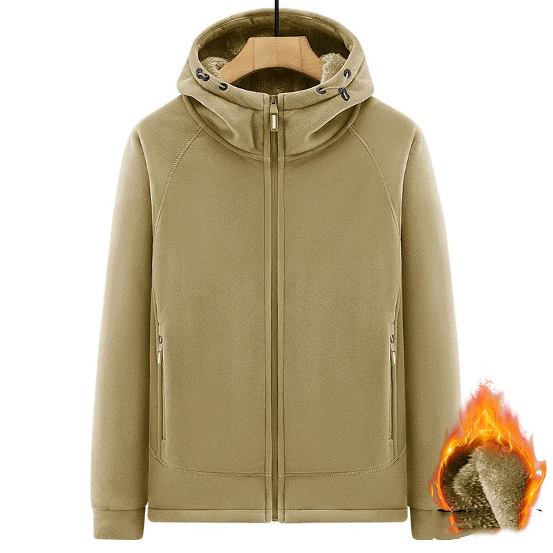 

Man Plush Jacket Autumn Winter Thicken Fleece Windproof Male Outerwear Solid Color Long Sleeve Zipper Men Hooded Coat