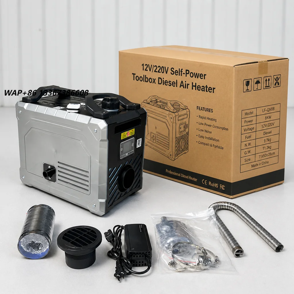 New 12V/24V Built-in Battery Portable 5KW Truck/RV Car AC Air Heater with Thermostat 12-Hour Continuous Use for Retrofit/Upgrade