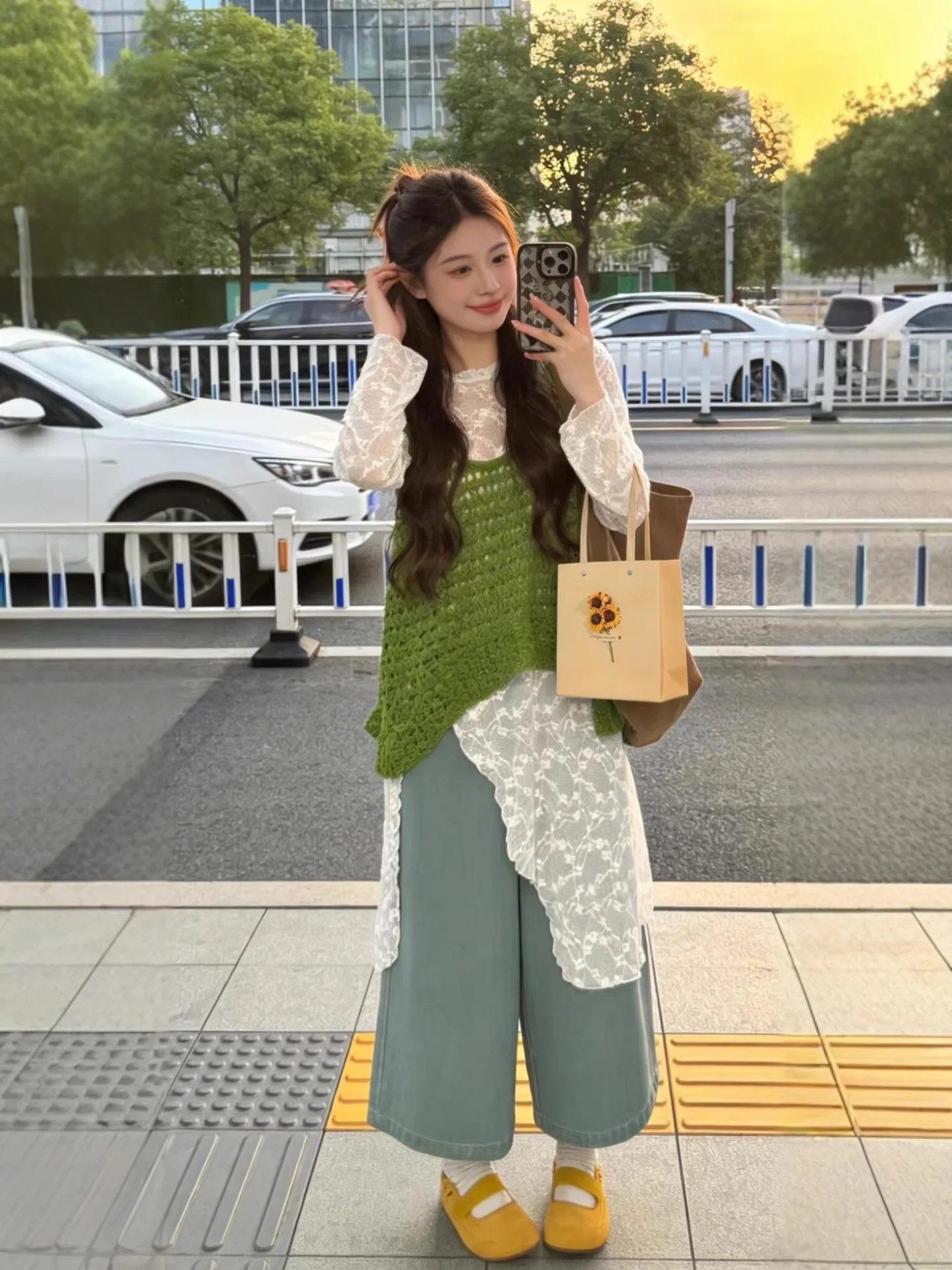 plus Size Autumn Fashion Set with Lace Crop Top And Jeans High Waist Loose Fit Korean Style Women's Ensemble Casual Wear - view 2