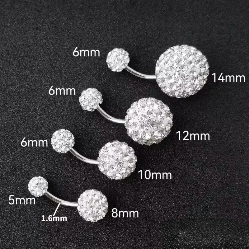 Fashion Stainless Steel Belly Button Ring Navel Ball Rhinestone Piercing Earring Body Belly Piercing Jewelry Accessories Gifts