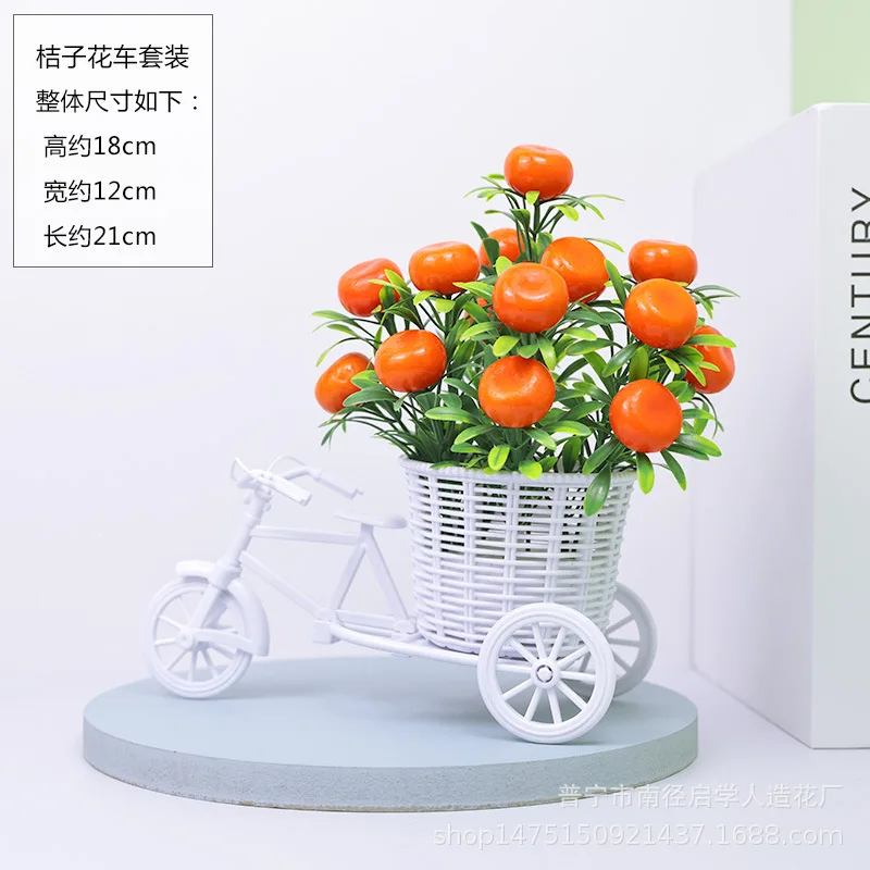 Artificial Flowers Silk Roses Rattan Bike Vase Plastic Bicycle Desktop Decorative Rose Bonsai Plant Outdoor Home Office Decor